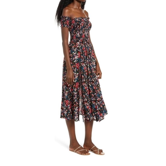 NWT Lulu’s View from the Meadow Off the Shoulder Midi Dress Black Floral Size XL - Picture 4 of 11